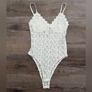 H&M White Crochet Lace Bodysuit with Adjustable Straps